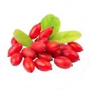 Baies de goji rouges et luisantes disposées près de leurs feuilles